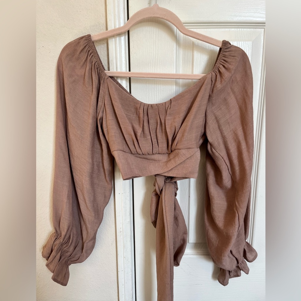 Light brown long sleeve blouse crop top